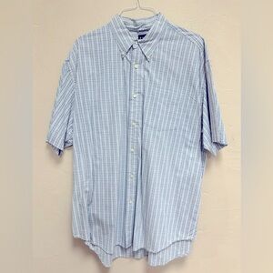 Vintage GAP Shirt Men’s White & Blue Plaid Button Down Short Sleeve Shirt XL